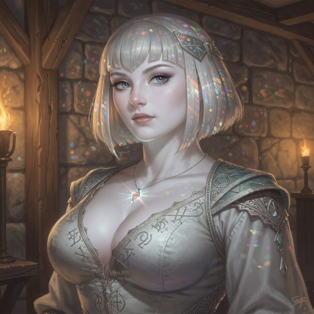 AI generated: Mid-evil fantasy world, Wheel of Time   
Female
- Beautiful
    - Voluptuous and soft, with an exagg...