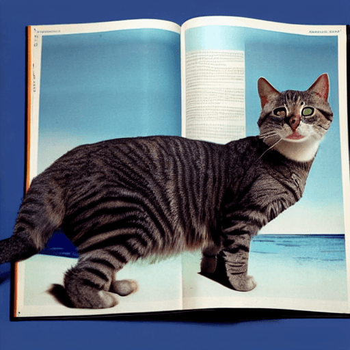 AI generated: hyper realistic cat looking the ocean, daylight, indirect lighting, AD magazine, Frank Lloyd, Eames,...