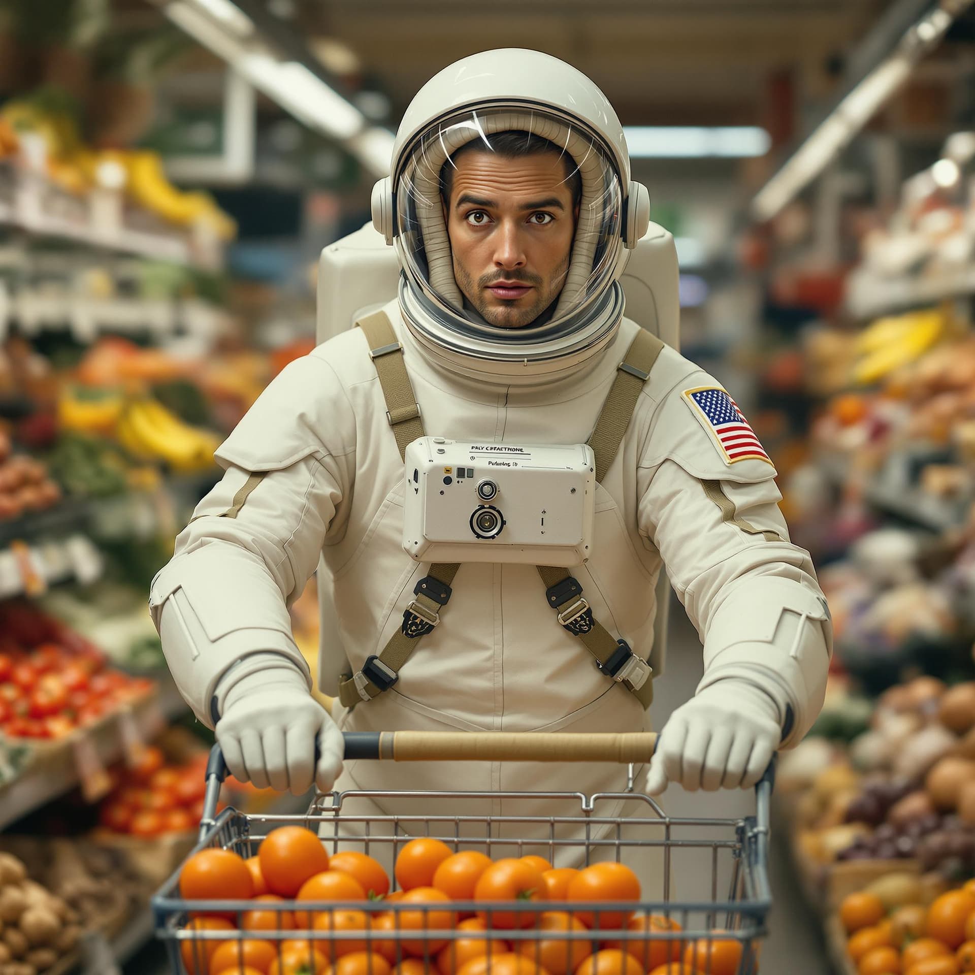 AI generated: The image features a human subject, intriguingly dressed in a sophisticated white and beige space su...