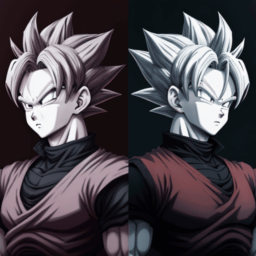 AI generated: dragon ball art, in the style of solarization effect, dark red and gray, uhd image, charming anime c...