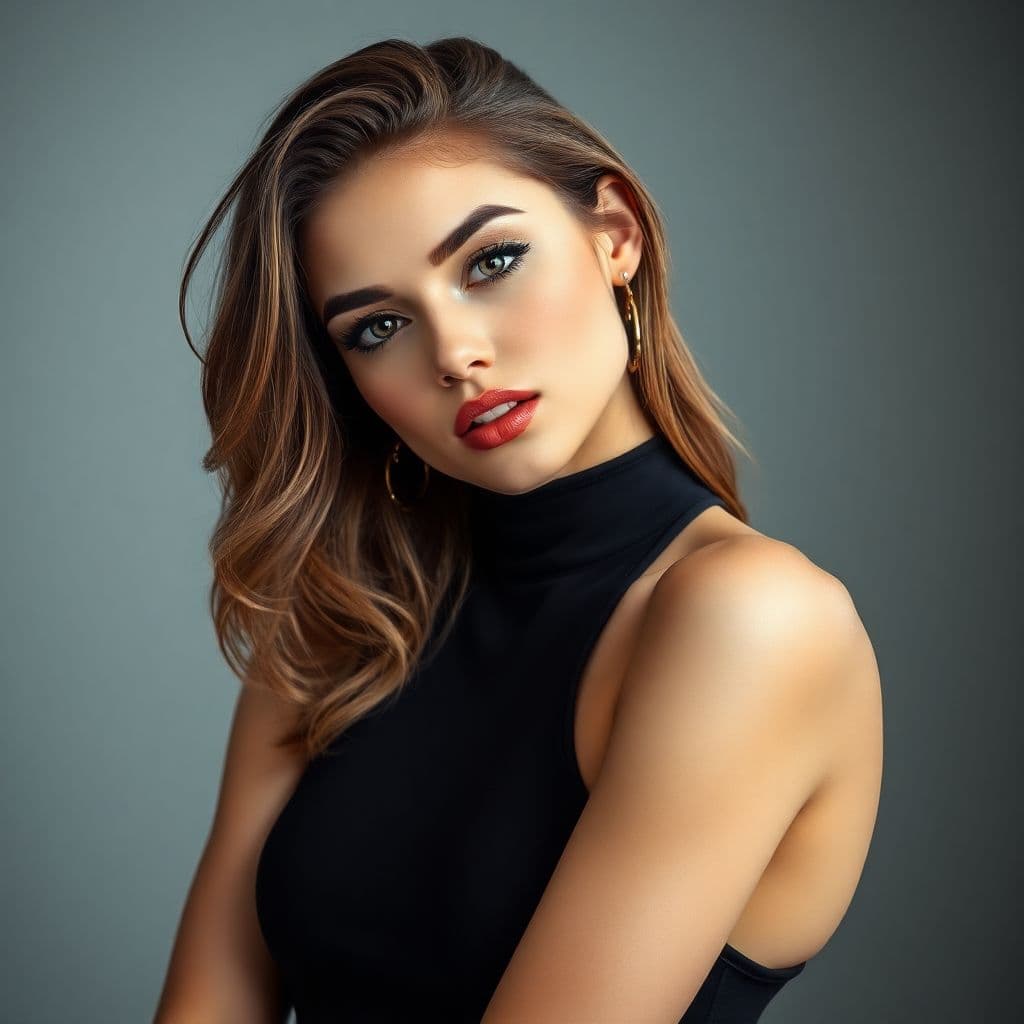 AI generated: girl-photo model.elastic bodysuit clothes-from the brand. In a beautiful pose for a photo shoot.Mode...