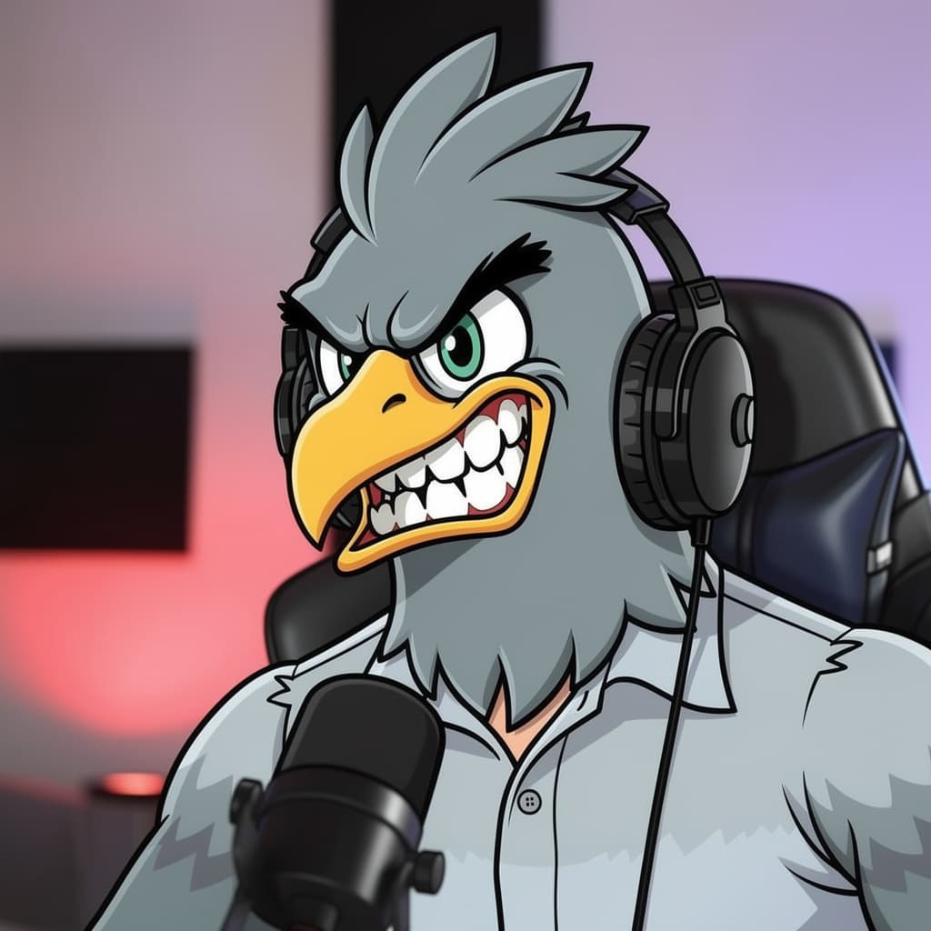 AI generated: I want a caricature of the image attached as an angry pigeon try to keep the face clear but keep it ...