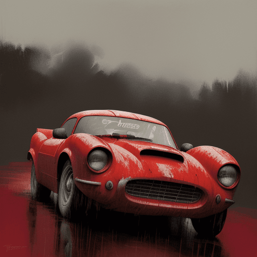 AI generated: red race car, in the style of sam spratt, historical illustrations, old masters, genndy tartakovsky,...