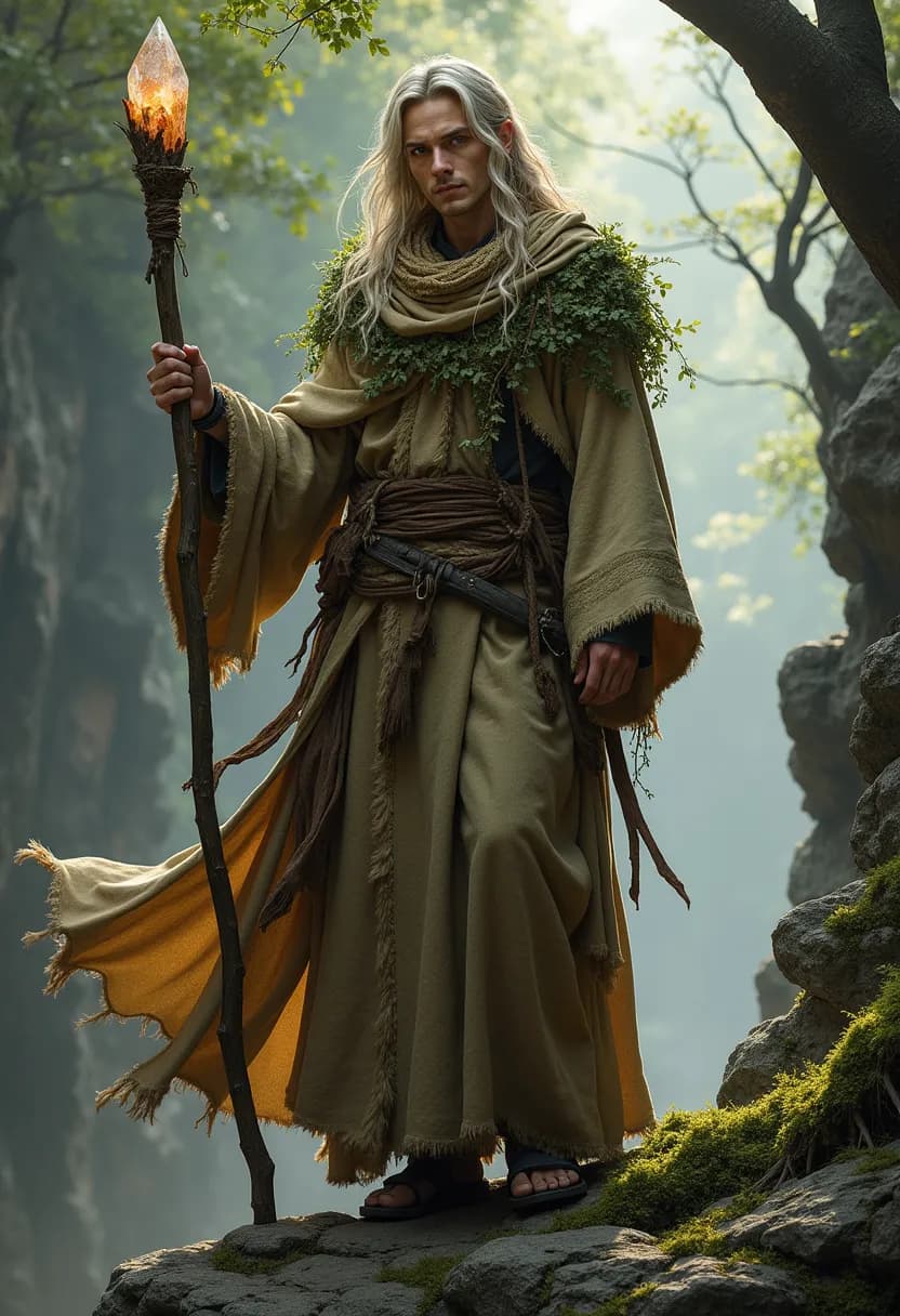 AI generated: Fantasy portrait of an earth mage, standing on a rocky cliff, wearing a rugged, earth-toned robe ado...