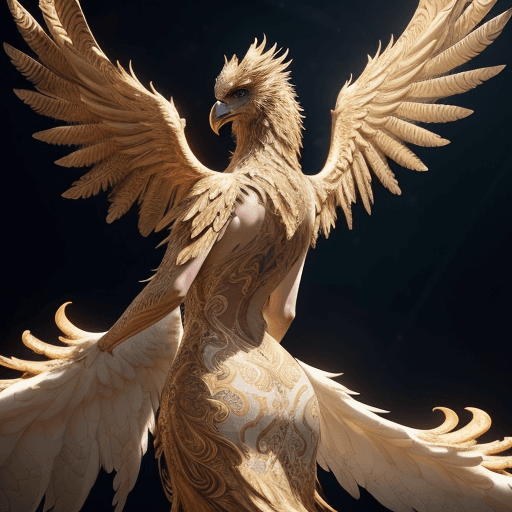 AI generated: gorgeously detailed griffin wings, gold-tipped wings on the feathers, intricate ornate interlocking ...