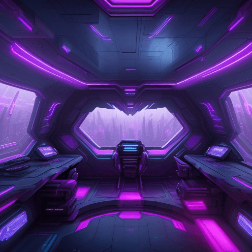 AI generated: EXTREMELY FUTURISTIC, SCI-FI, Dark, VIOLET, TEAL, MAGENTA, PINK, classy SPACESHIP, bedroom interior,...
