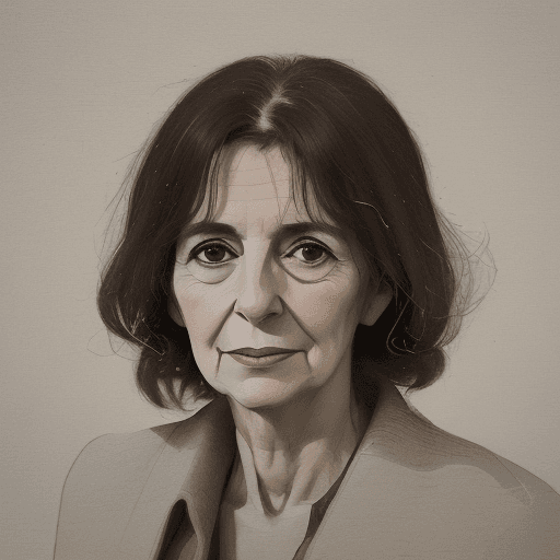 AI generated: Portrait of a Spanish writer Almudena Grandes, older age, in the style of video montages, nature-ins...