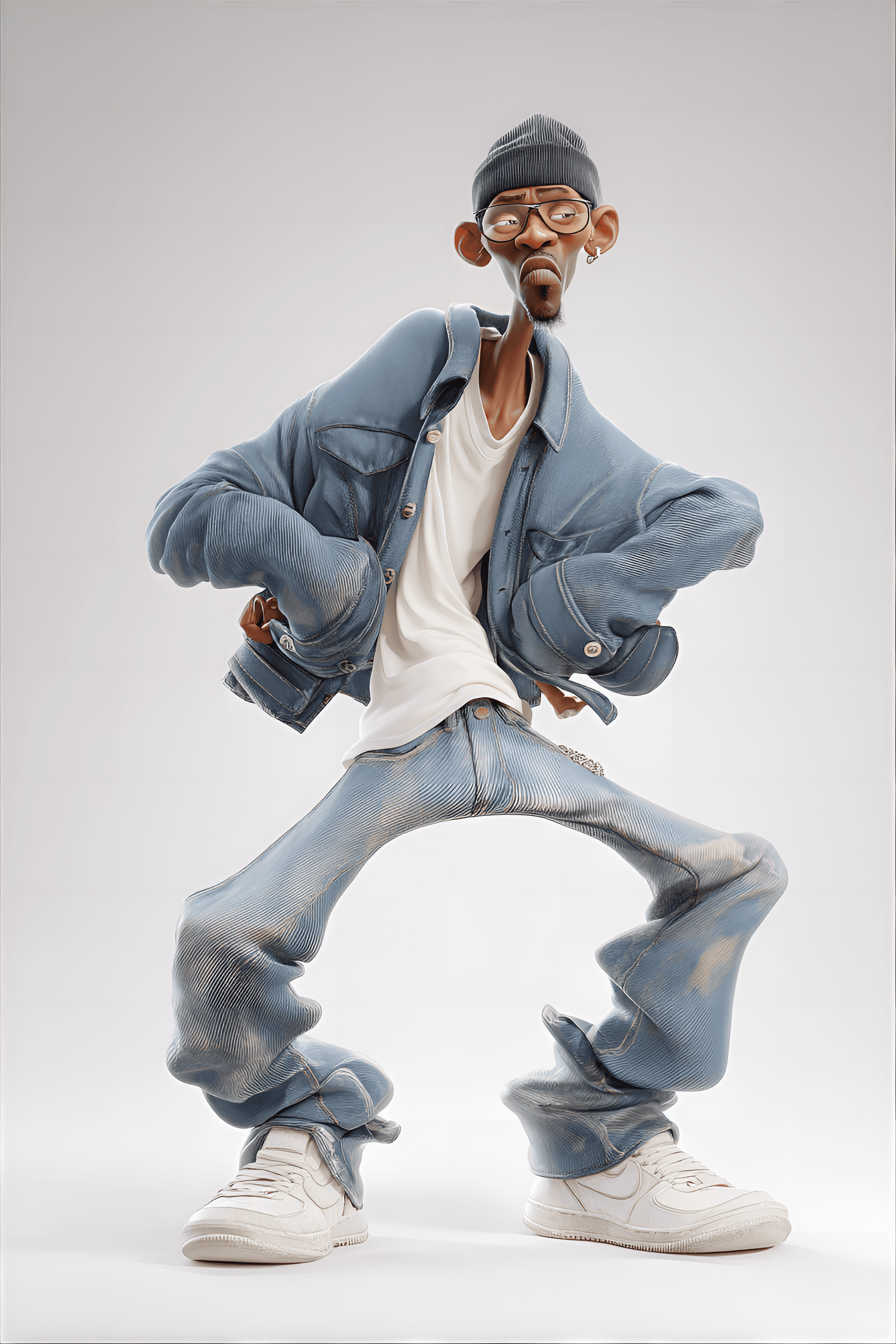 AI generated: funny caricature, funky dancer, male, african american ethnicity, 28 years old, energetic, flexible,...