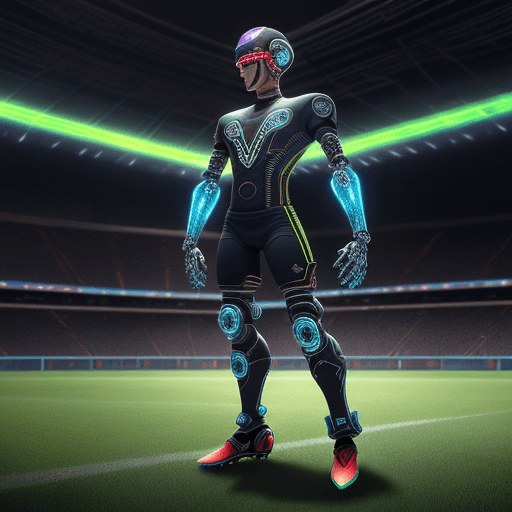 AI generated: Image of Santana, the talented soccer player from 'Super Champions', reimagined as a cyborg player o...