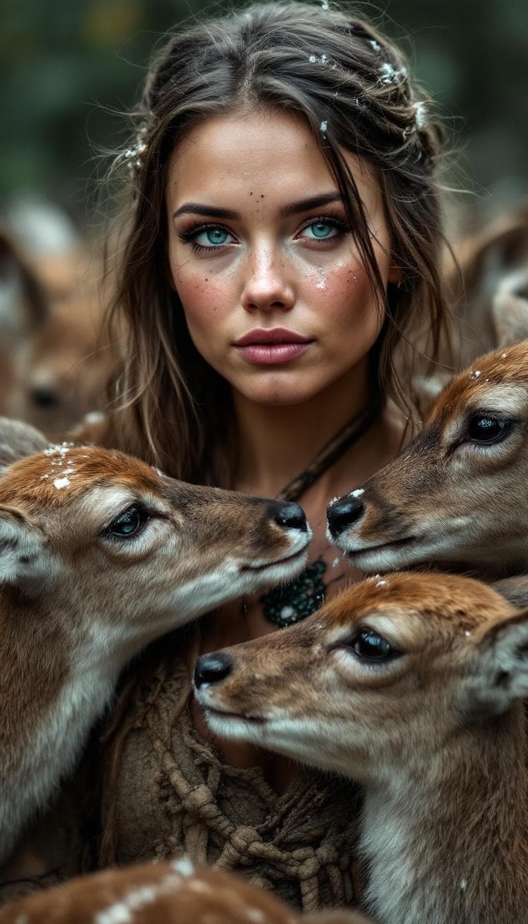 AI generated: incredibly beautiful Norwegian woman blue eyes, long eyelashes, mascara black eye liner, freckles. w...