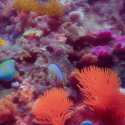 AI generated: the underwater is filled with vibrant colors,
coral reefs emit soft light, 
and schools of fish crea...