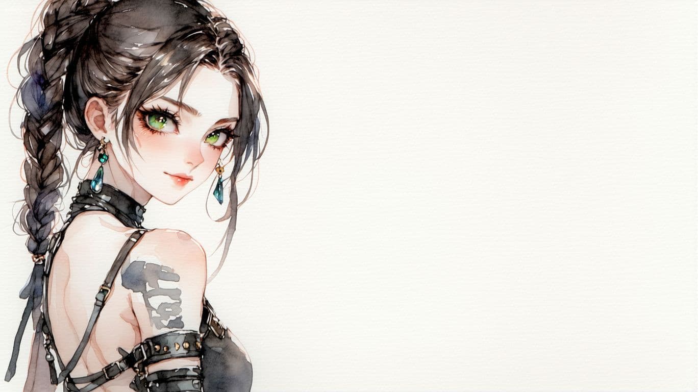 AI generated:  water color illustration ((anime) ), anime full body Symbolist ink wash painting of a 24-year-old Y...