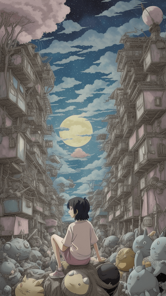 AI generated: one Studio Ghibli 16k4d rfktrstyle"In a disordered pose in a chaotic background" <lora:Vut_out_XL_MU...