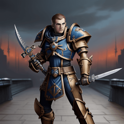 AI generated: Warhammer 40k male Noble BladeDancer in Synskin armor, two power swords in hands full body painting....