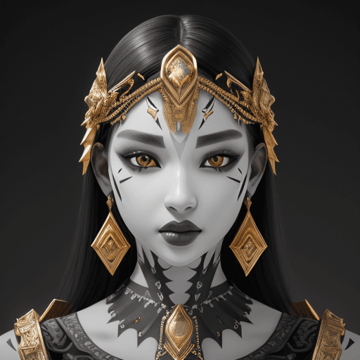 AI generated: (((Masterpiece))), black and white skin, tribal facial pattern features, (((white accent effects))),...