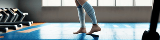 AI generated: a girl at a gym, barefeet, standing, with bandages around arms