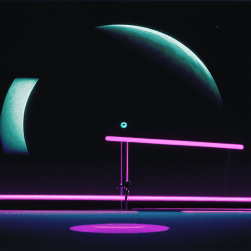 AI generated: tim white style art,80s neon, night, moon, neon sign, simple design, sci-fi, varying colors, knight,...