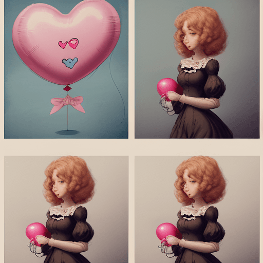 AI generated: a poster depicts a girl holding a heart shaped balloon, in the style of sketchfab, poodlepunk, cool ...