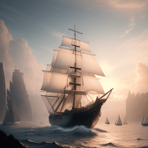 AI generated: Photo of a ultra realistic sailing ship, dramatic light, pale sunrise, cinematic lighting, battered,...