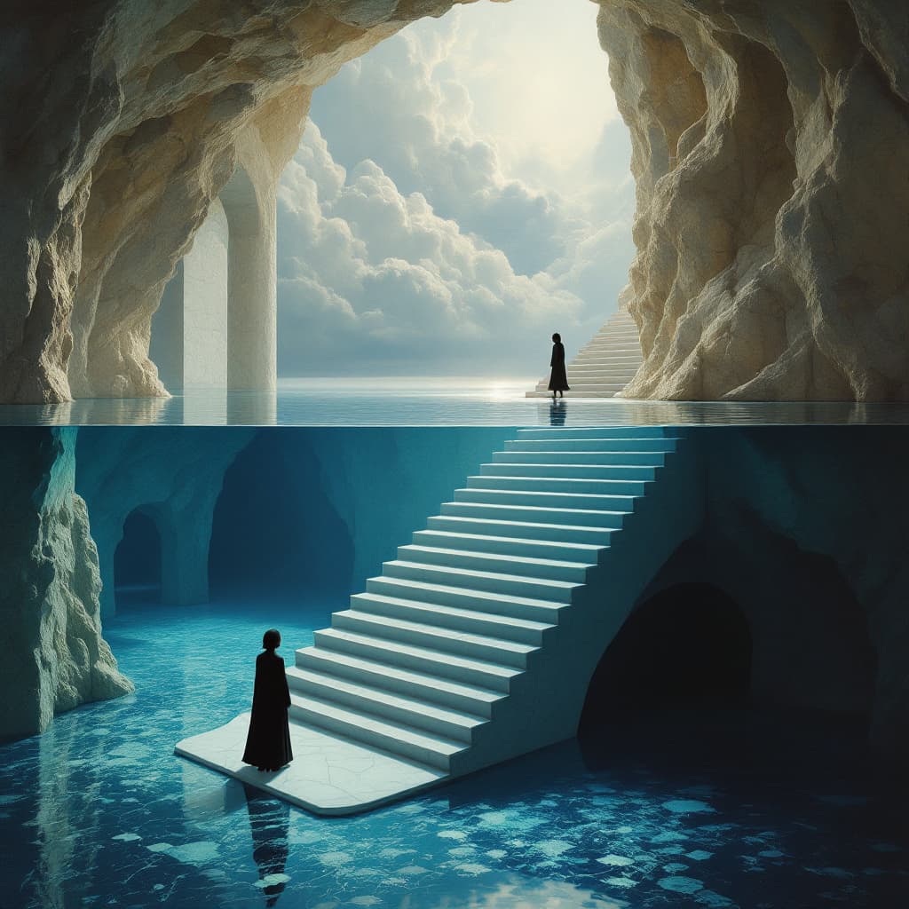 AI generated: Create a surrealist masterpiece in the combined styles of Jan van Eyck and René Magritte. The scene ...