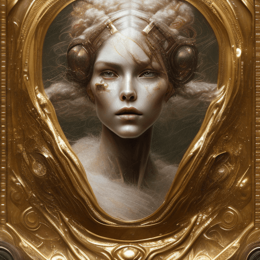 AI generated: female character, in the style of robotic expressionism, dark bronze and white, interlacing artifact...