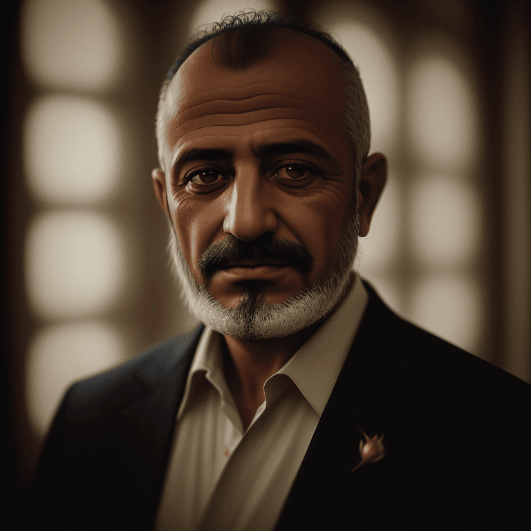 AI generated: Portrait photo of a 50 year old turkish man, dimly lighting, 35mm film photography,  Shot on 85mm le...