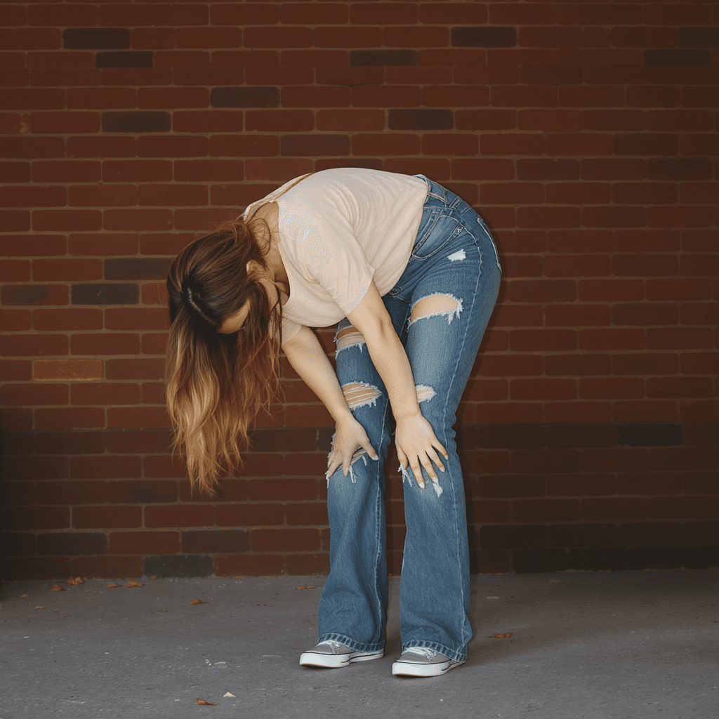 AI generated: Woman bending down, twerking in jeans