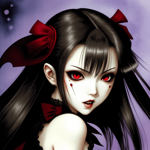 AI generated: Cute face of vampire woman in style of Yoshitaka Amano