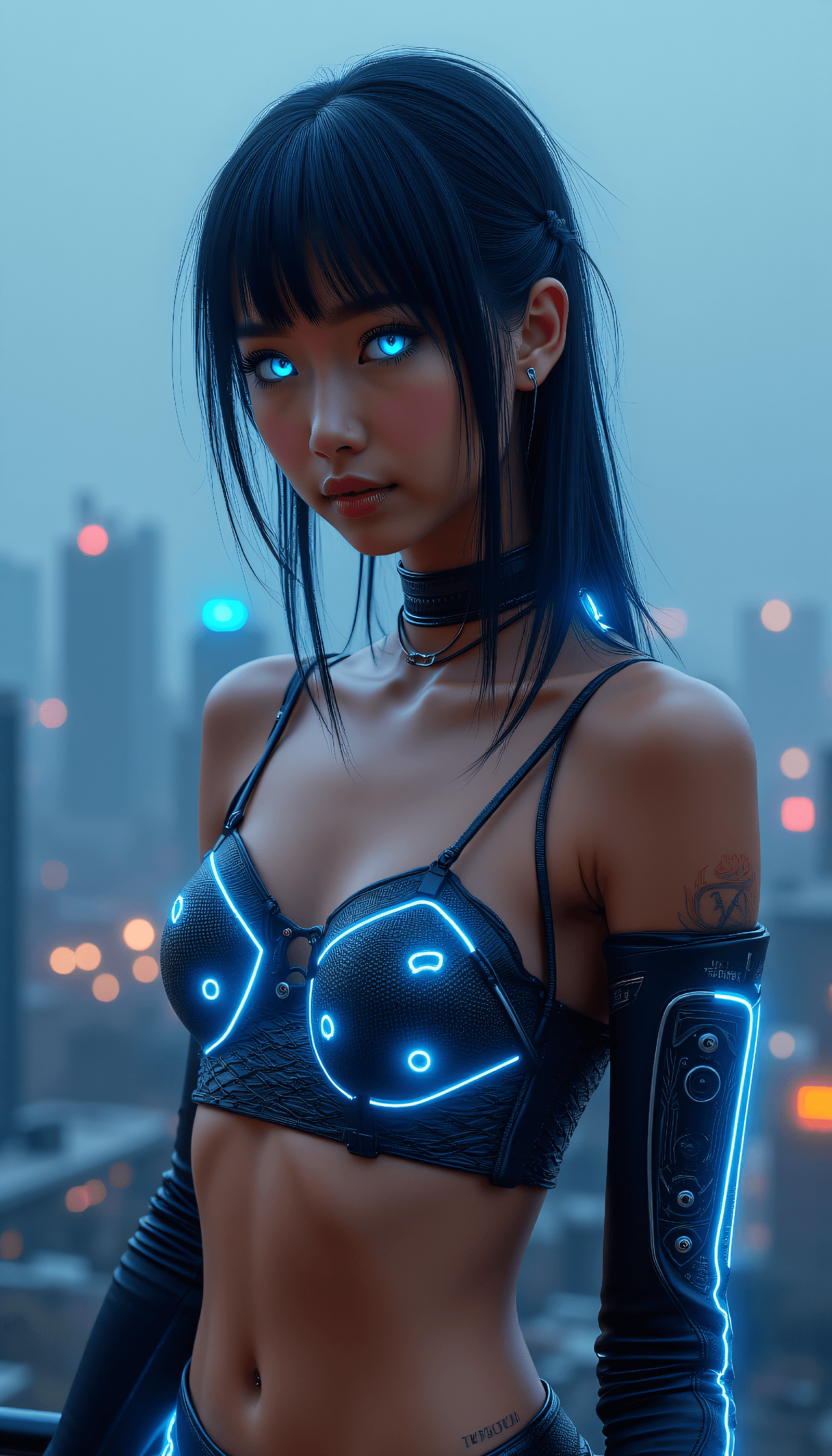 AI generated: Hires Cyberpunk photo of a 24-year-old Uyghur-Polish female chic fashion blogger with a warm and inv...