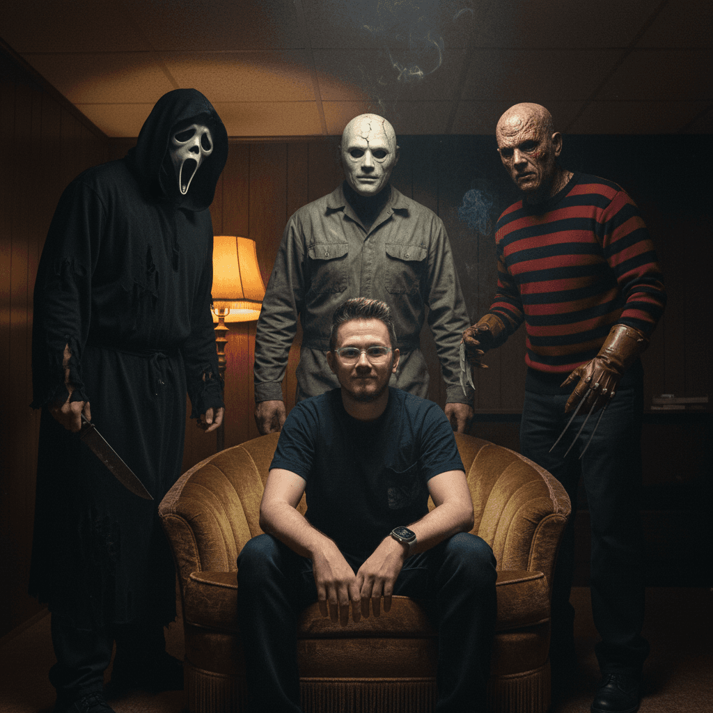 AI generated: {
  "title": "Retro_Basement_Slasher_Portrait",
  "type": "image",
  "identity_reference": {
   ...