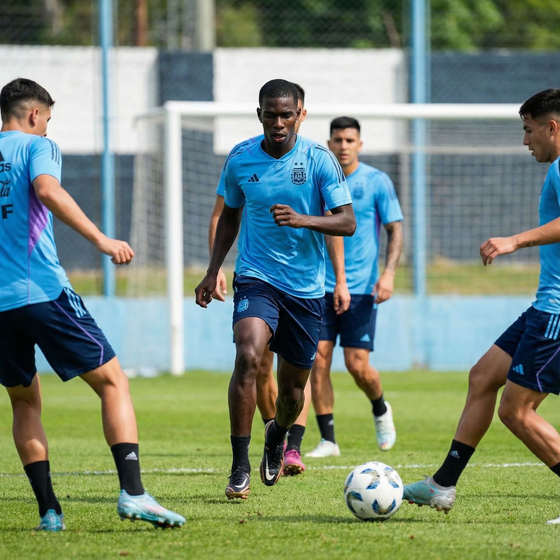 AI generated: Create the image, me on the AFA club football field in training gear training with my teammates with...