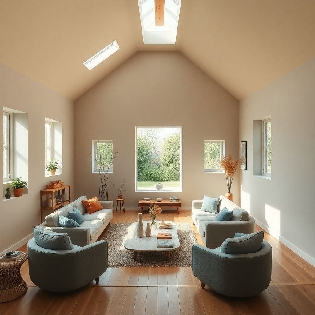 AI generated: High resolution photography interior design, dreamy sunken living room conversation pit, wooden floo...