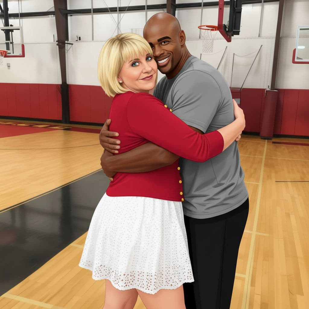 AI generated: animated woman hugs a black man