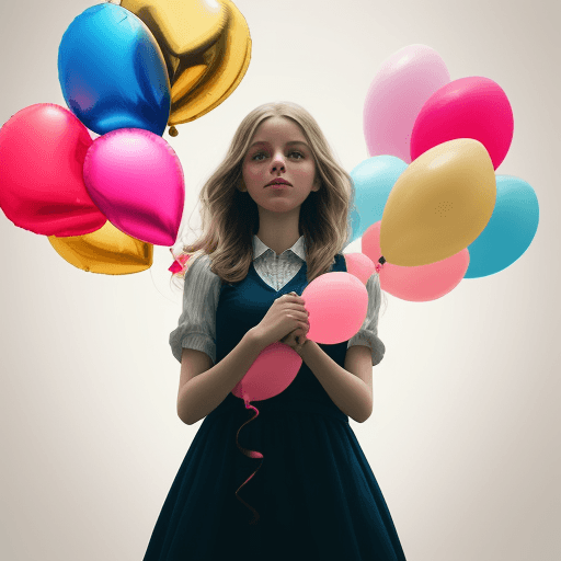 AI generated: brookemonk holding balloons in her hands