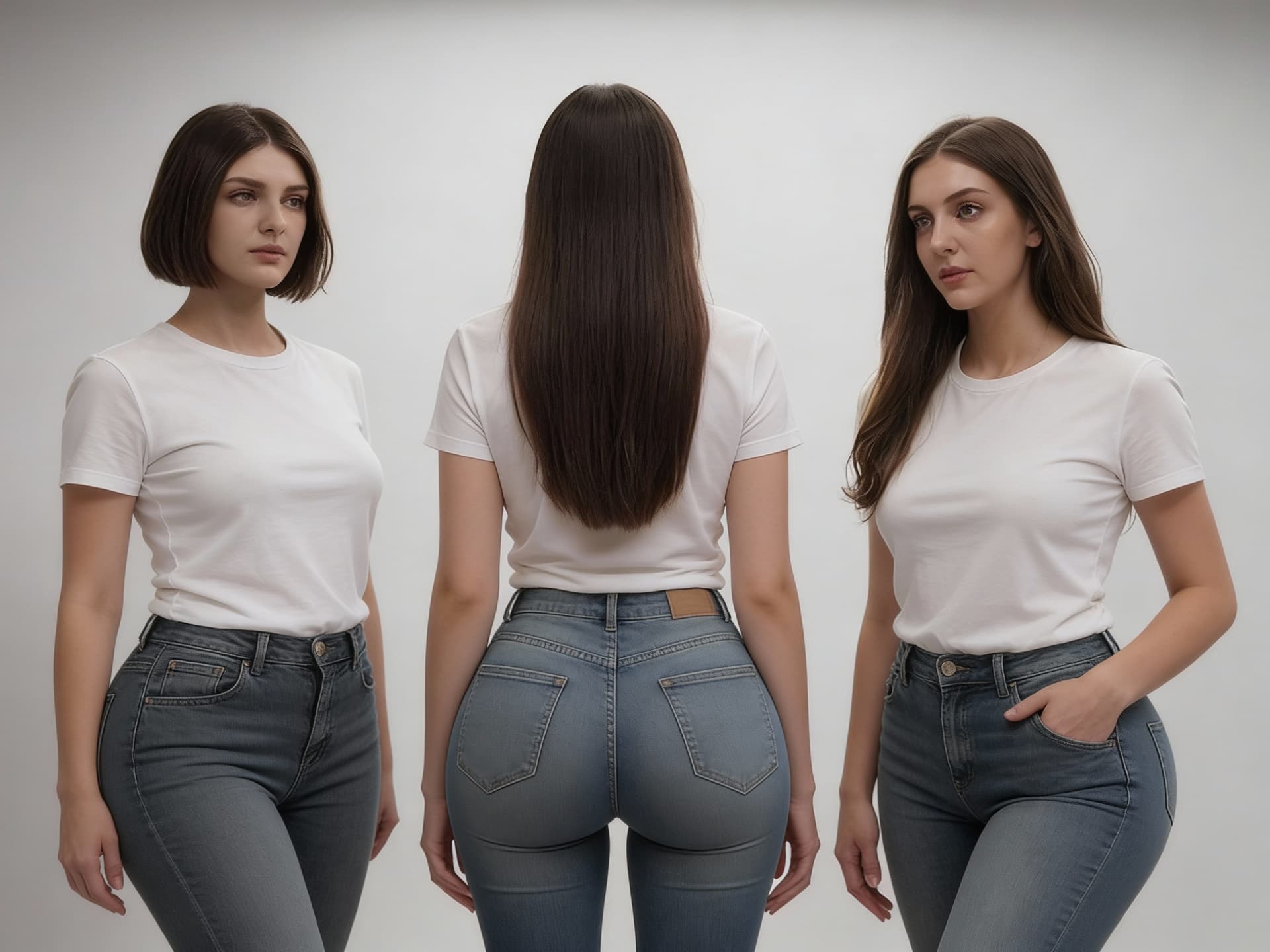 AI generated: change the clothes to cajual jeans and t shirt , MAKE BUTT BIGGER brazilian butt style

