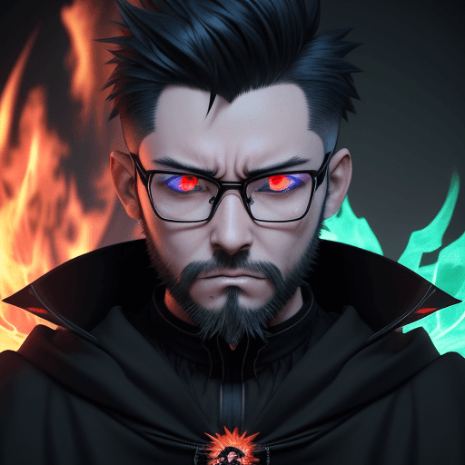 AI generated: anime boy 30 y.old, short back hair, glasses, short beard, and he looks like angry with fire in your...