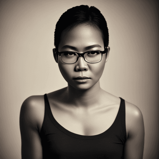 AI generated: Dimly lit studio, high dynamic range of light and shadow, natural skin texture with pores, medium la...