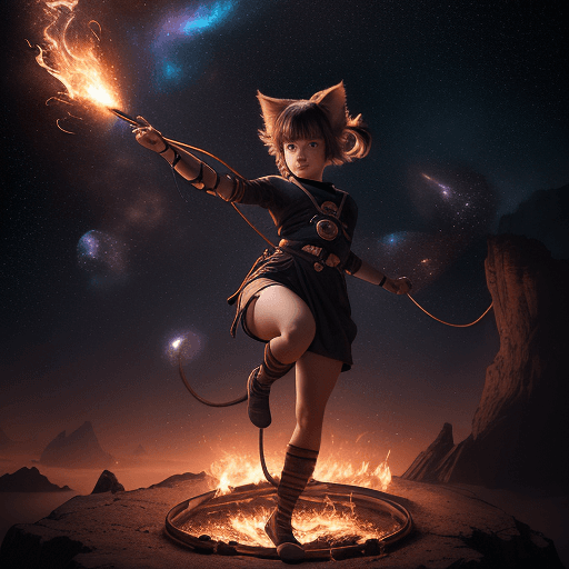 AI generated: cinematic portrait of a young cute female with a monkey's tail, small kitty ears and carre haircut, ...
