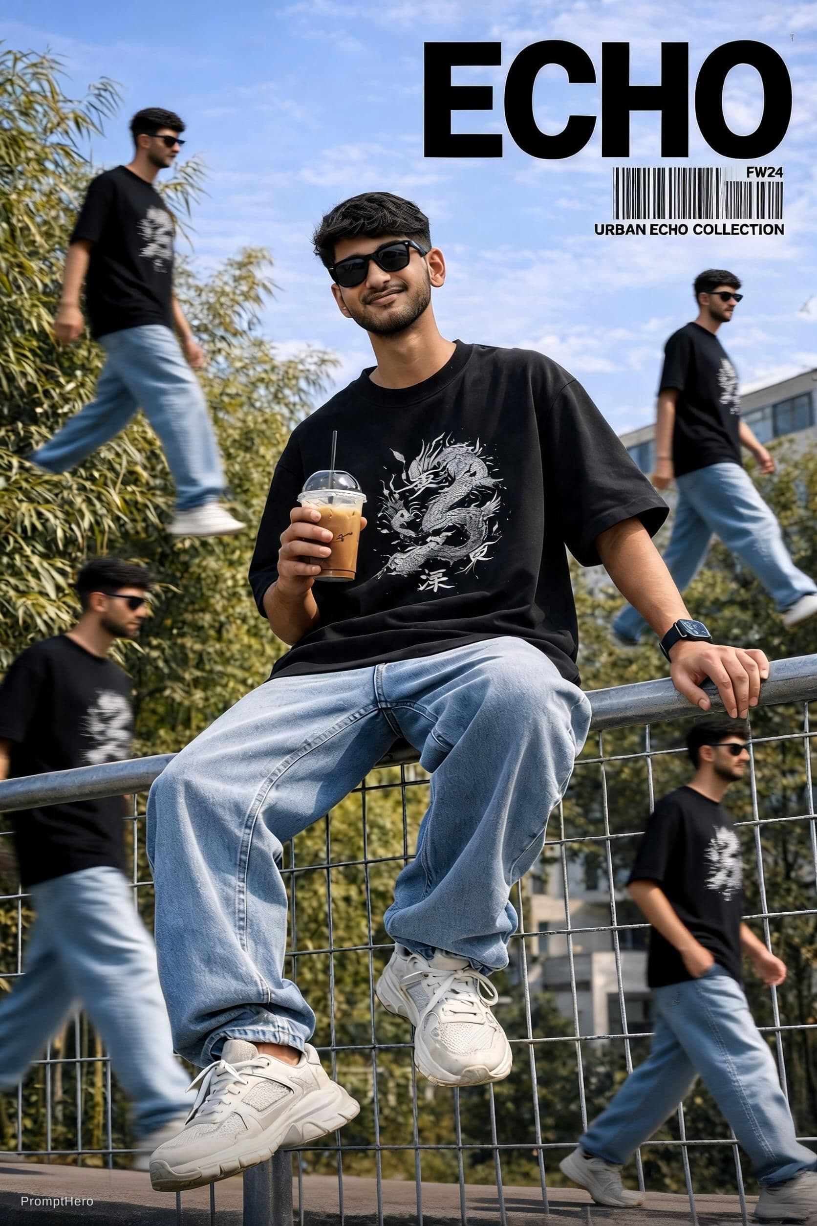 AI generated: Transform my photo into a high-end cinematic streetwear editorial poster. Keep my face, body, pose, ...