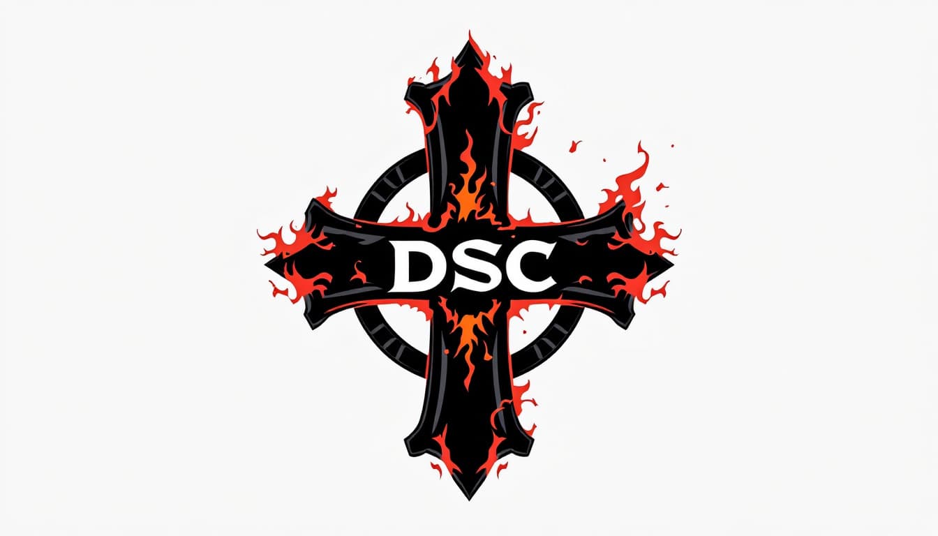 AI generated: dj logo, flaming iron cross with the word DSSC in the middle.