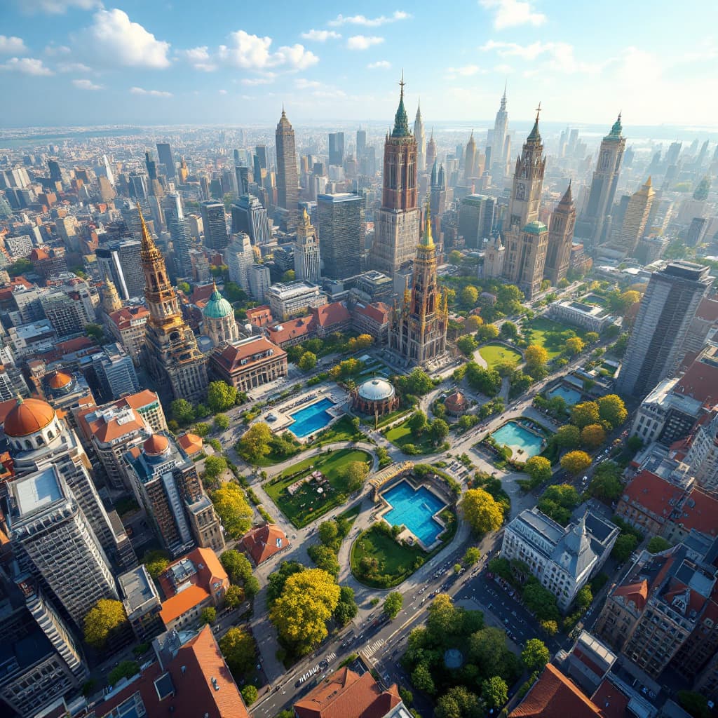 AI generated: a bird's eye view of a functioning city built in just one year