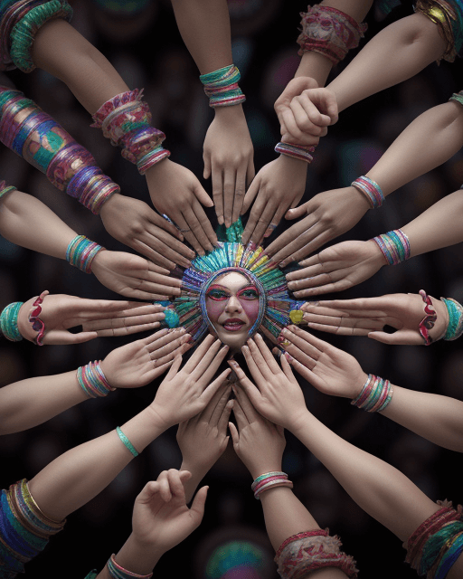AI generated: Hyperealisitc dance of 10 people against group of people in a carnival background cinematic render 4...