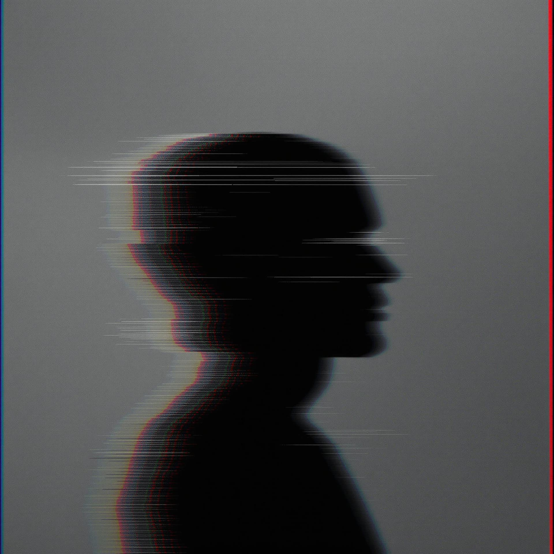 AI generated: glitch art with linear distortion, horizontal scan lines and digital interference, vertical portrait...