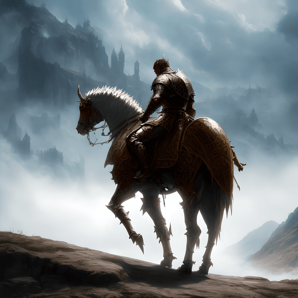 AI generated: a wandering knight on walking, medieval, fantasy, digital art, intricate details, masterpiece, highl...