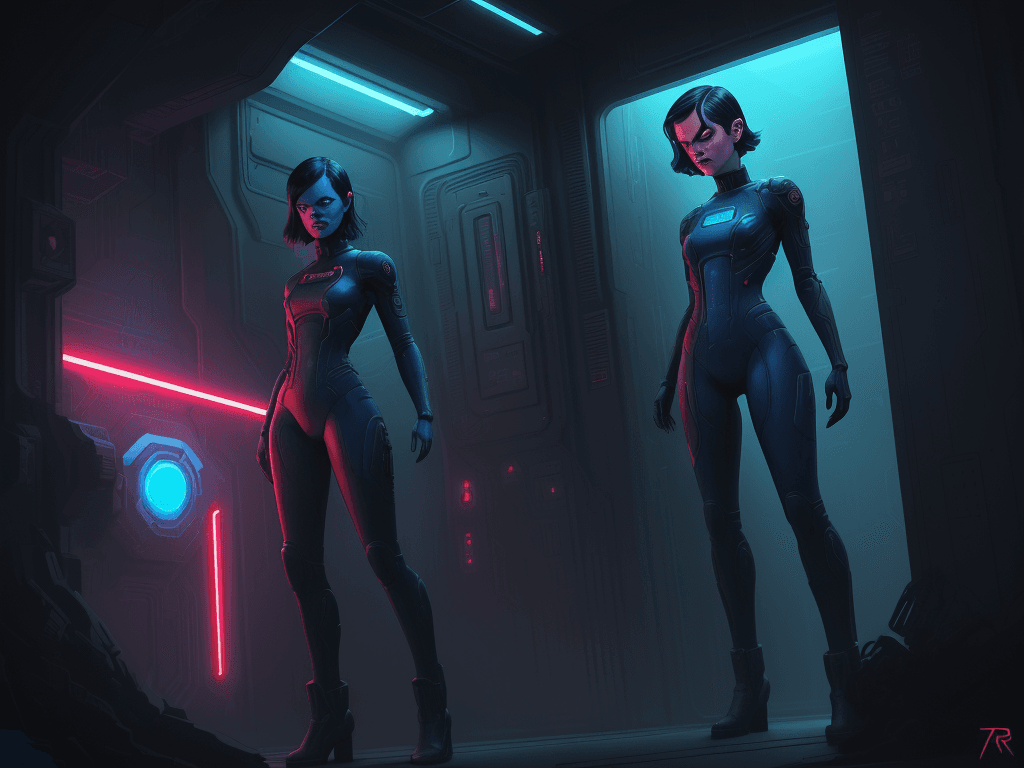 AI generated: scifi artwork by roblunda mccallum, in the style of blink-and-you-miss-it detail, full body, dark bl...