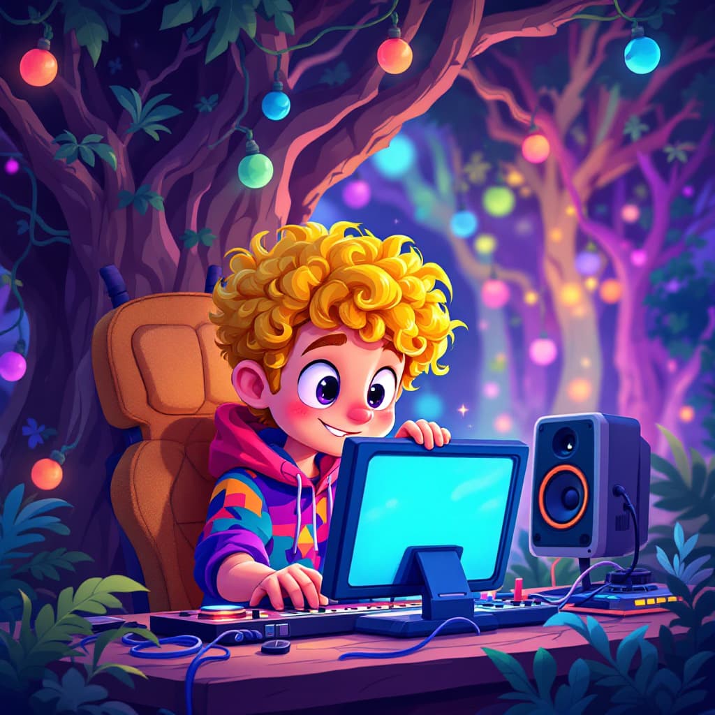 AI generated: Create a vibrant and whimsical 2D Nickelodeon-style animation of Charlie, a 14 year old boy, with bl...