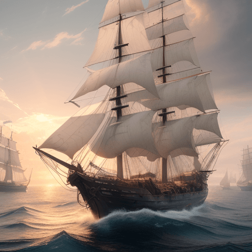 AI generated: Photo of a ultra realistic sailing ship, dramatic light, pale sunrise, cinematic lighting, battered,...