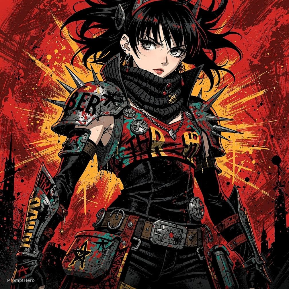 AI generated: The Rebellion meets abstract expressionism, close up shot of free-spirited girl, manga style, in vib...