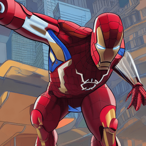 AI generated: iron-man as a T-Rex, spiderman animated series style, high detail, 8k