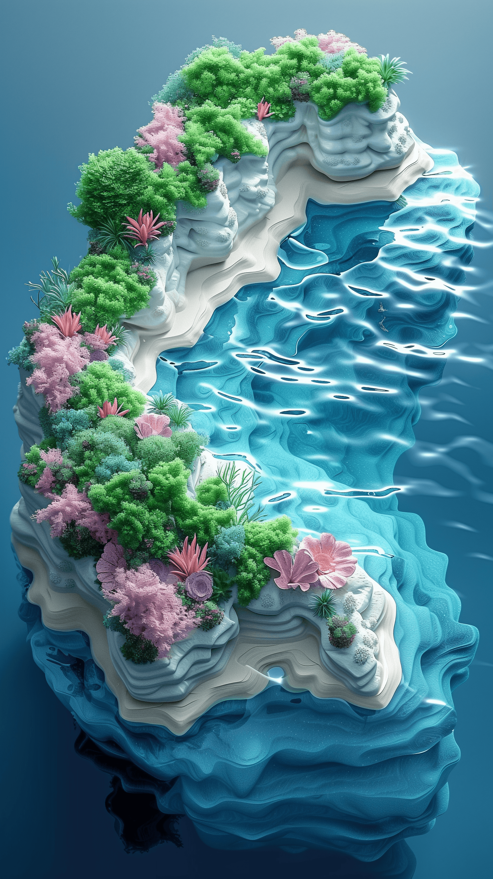AI generated: isometric illustrations, 3D clay style, artisan underwater color palette with sea greens, coral, pin...
